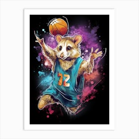  A Possum In Basketball Kit Vibrant Paint Splash 4 Art Print