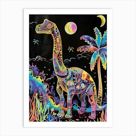 Pattern Neon Dinosaur Art Print