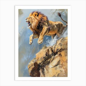 African Lion Roaring On A Cliff Acrylic Painting 2 Art Print