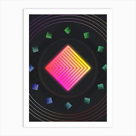 Neon Geometric Glyph in Pink and Yellow Circle Array on Black n.0442 Art Print