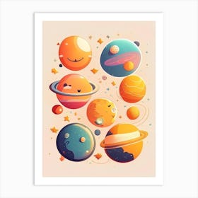 Solar System Kawaii Kids Space Art Print