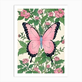 Pink Butterfly On Pink Flowers Art Print