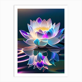 Blooming Lotus Flower In Lake Holographic 7 Art Print
