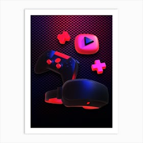 Gamer 3D - synthwave retrowave vaporwave Art Print