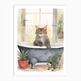 Chartreux Cat In Bathtub Botanical Bathroom 8 Art Print