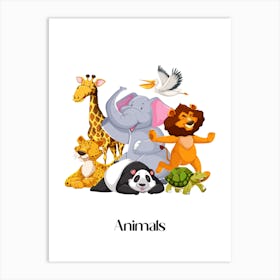 63.Beautiful jungle animals. Fun. Play. Souvenir photo. World Animal Day. Nursery rooms. Children: Decorate the place to make it look more beautiful. Art Print