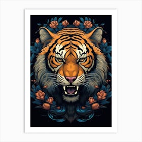 Tiger Art In Art Nouveau Style 1 Art Print