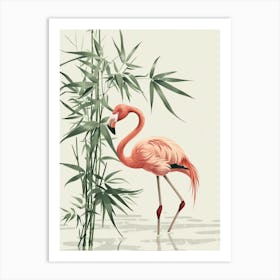 Andean Flamingo And Bamboo Minimalist Illustration 3 Art Print