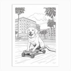 Labrador Retriever Dog Skateboarding Line Art 1 Art Print