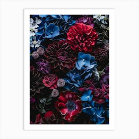 Flowers In Blue And Red Art Print