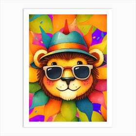 Kids Art, Lion Art,Lion In Sunglasses Art Print