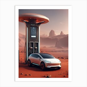 Electric Car Charging Station On Mars Art Print