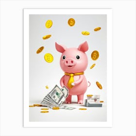 Baby Pig As A Corporate Mascot Clutching A Billfold Playing Cards Scattered Nearby Depicting Variou (6) Art Print