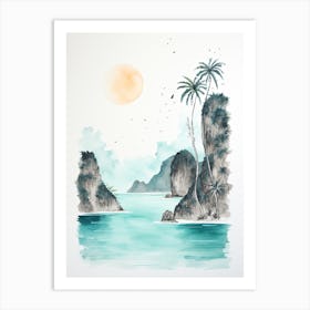 Watercolour Of Maya Bay   Phi Phi Islands Thailand 1 Art Print