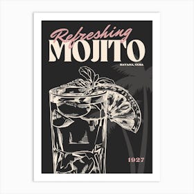 Black Retro Mojito Art Print