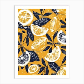 Lemons On Yellow Background Art Print