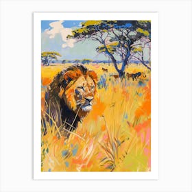 Southwest African Lion Hunting In The Savannah Fauvist Painting 2 Art Print