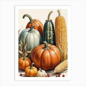 Holiday Illustration With Pumpkins, Corn, And Vegetables (17) Art Print
