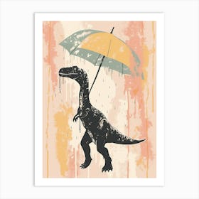 Dinosaur In The Rain Holding An Umbrella 2 Art Print