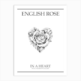 English Rose In A Heart Line Drawing 1 Poster Art Print