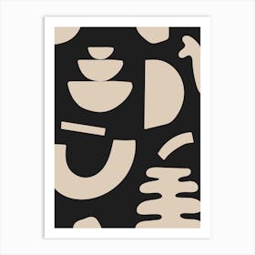 Abstract Shapes - Beige And Black Art Print