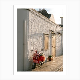 Parked red Vespa Italian street | Alberobello | Italy Art Print