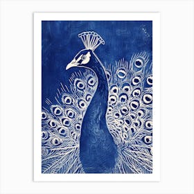 Blue & Cream Peacock Portrait 3 Art Print