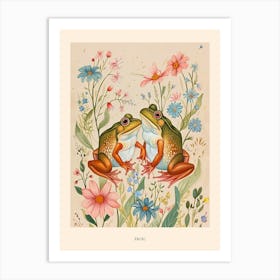 Folksy Floral Animal Drawing Frog 2 Poster Art Print