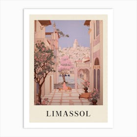 Limassol Cyprus 2 Vintage Pink Travel Illustration Poster Art Print