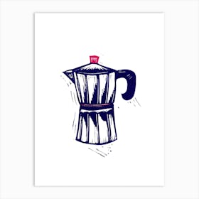 Coffee linocut purple Art Print