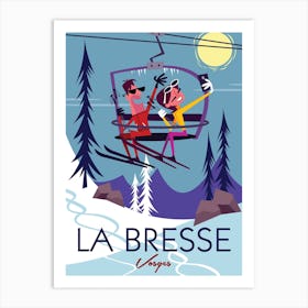 La Bresse Ski Poster Blue & Purple Art Print