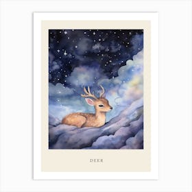 Baby Deer Sleeping In The Clouds Nursery Poster Art Print