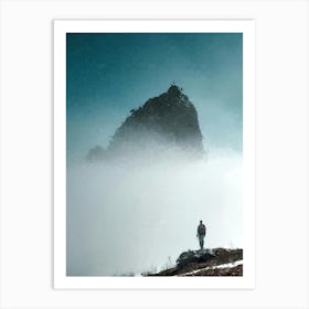 A Man On Top, Clouds, Fog, Mountain, Oil Painting Art Print