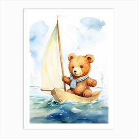 Sailing Teddy Bear Painting Watercolour 2 Art Print