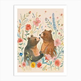 Folksy Floral Animal Drawing Bear 9 Art Print