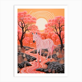 Zebra Linocut Inspired At Sunrise 3 Art Print