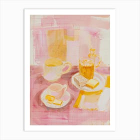 Pink Breakfast Food Bread And Butter 4 Art Print