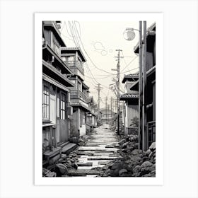 Tokyo In Japan, Ukiyo E Black And White Line Art Drawing 4 Art Print
