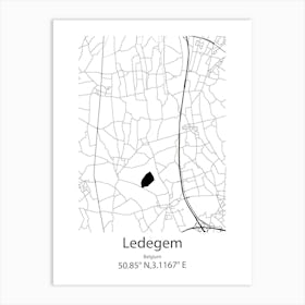 Ledegem,Belgium Minimalist Map Art Print