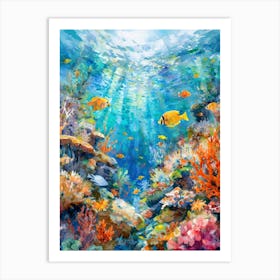 Underwater View Of A Coral Reef With Diverse Marine Life Art Print