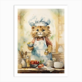 Cooking Watercolour Lion Art Painting 3 Art Print