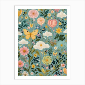 Flowers And Butterflies Art Print