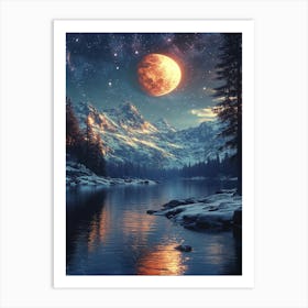 Full Moon Over Lake 21 Art Print