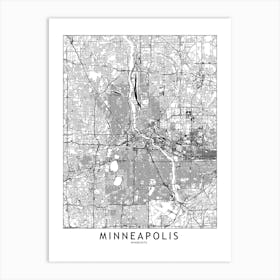 Minneapolis White Map Art Print