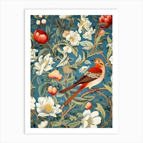 Floral Pattern With Birds And Flowers 1 Art Print