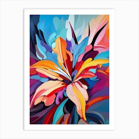 Lily Flower, Abstract Vibrant Colorful Painting in Van Gogh Style Art Print