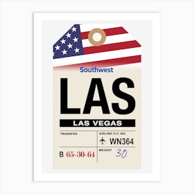 Las Vegas (LAS) Nevada, USA Vintage Airline Luggage Tag Art Print