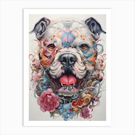 Bulldog With Flowers Art Print