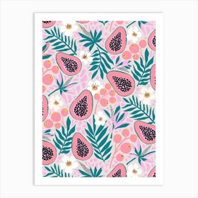 Pastel Papaya Tropical Leaves Art Print