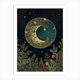 Moon And Stars Style William Morris 1 Art Print Art Print